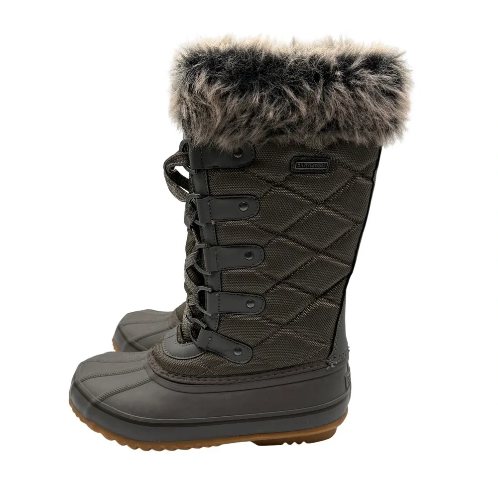 Bearpaw Waterproof HiberTech Winter Snow Boots Womens 7 Grey Faux Fur Quilted